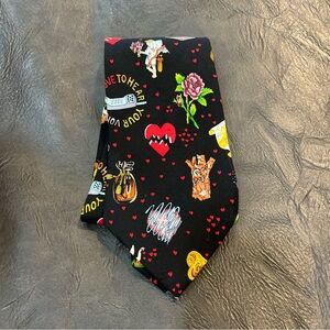 Nicole Miller Black Tie with Vibrant Graphic Accents Love Valentines Silk